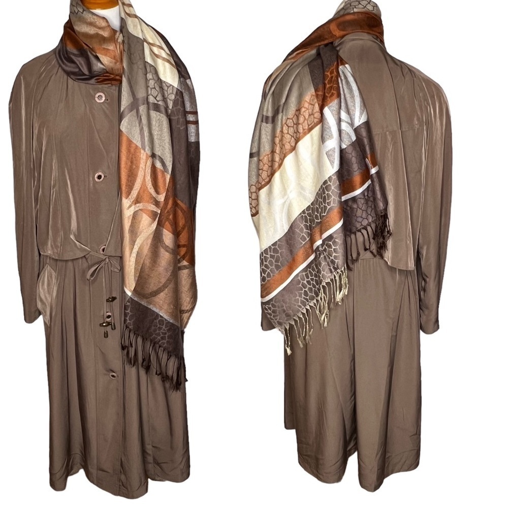 Women’s Brown Neutral Tones Color Block Fringe Faux Cashmere Scarf Shawl Wrap